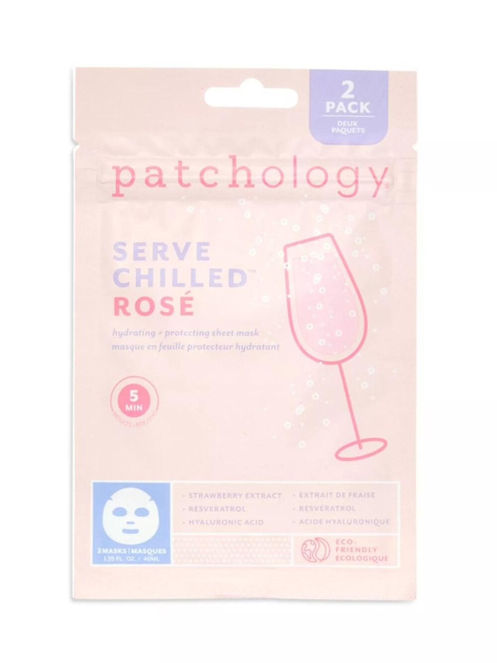 Patchology Serve Chilled Rosé Sheet Mask, Pack of 2 - NEW